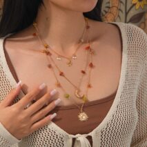 Bohemia Layered Sun Moon Star Pendant Crystal Stone Chain Necklace - ArtGalleryZen