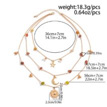 Bohemia Layered Sun Moon Star Pendant Crystal Stone Chain Necklace - ArtGalleryZen