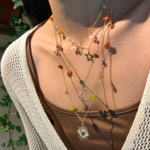 Bohemia Layered Sun Moon Star Pendant Crystal Stone Chain Necklace - ArtGalleryZen