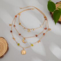 Bohemia Layered Sun Moon Star Pendant Crystal Stone Chain Necklace - ArtGalleryZen