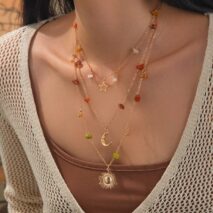 Bohemia Layered Sun Moon Star Pendant Crystal Stone Chain Necklace - ArtGalleryZen
