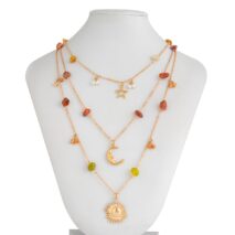 Bohemia Layered Sun Moon Star Pendant Crystal Stone Chain Necklace - ArtGalleryZen