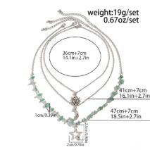Bohemia Layered Sun Moon Star Pendant Turquoise Stone Necklace Set - ArtGalleryZen