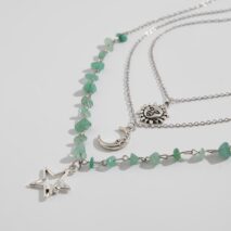 Bohemia Layered Sun Moon Star Pendant Turquoise Stone Necklace Set - ArtGalleryZen