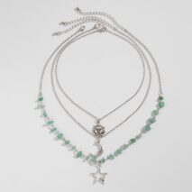 Bohemia Layered Sun Moon Star Pendant Turquoise Stone Necklace Set - ArtGalleryZen