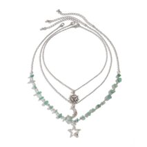 Bohemia Layered Sun Moon Star Pendant Turquoise Stone Necklace Set - ArtGalleryZen