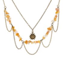 Bohemia Layered Sun Pendant Turquoise Stone Tassel Chain Necklace - ArtGalleryZen