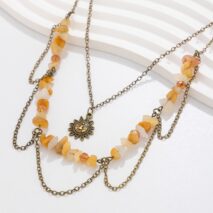 Bohemia Layered Sun Pendant Turquoise Stone Tassel Chain Necklace - ArtGalleryZen