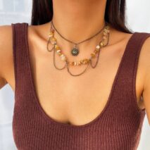 Bohemia Layered Sun Pendant Turquoise Stone Tassel Chain Necklace - ArtGalleryZen