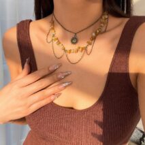Bohemia Layered Sun Pendant Turquoise Stone Tassel Chain Necklace - ArtGalleryZen
