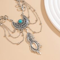 Bohemia Layered Turquoise Inlaid Feather Pendant Arm Chain - ArtGalleryZen