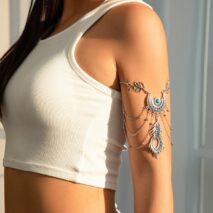 Bohemia Layered Turquoise Inlaid Feather Pendant Arm Chain - ArtGalleryZen