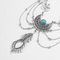 Bohemia Layered Turquoise Inlaid Feather Pendant Arm Chain - ArtGalleryZen
