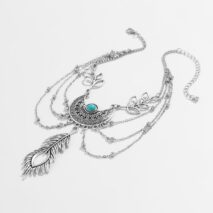 Bohemia Layered Turquoise Inlaid Feather Pendant Arm Chain - ArtGalleryZen