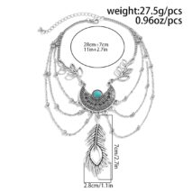 Bohemia Layered Turquoise Inlaid Feather Pendant Arm Chain - ArtGalleryZen