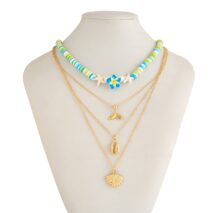Bohemia Mermaid Shell Starfish Flower Pendant Polymer Clay Necklace Set - ArtGalleryZen