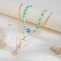 Bohemia Mermaid Shell Starfish Flower Pendant Polymer Clay Necklace Set - ArtGalleryZen