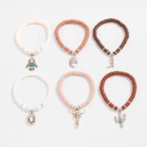 Bohemian 6pcs Cactus Cowboy Hat Charm Polymer Clay Beaded Bracelet Set - ArtGalleryZen