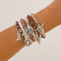 Bohemian 6pcs Cactus Cowboy Hat Charm Polymer Clay Beaded Bracelet Set - ArtGalleryZen
