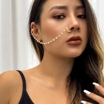 Bohemia No Piercing Nose To Ear Pearl Chain - ArtGalleryZen