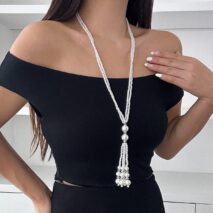 Bohemia Pearl Crystal Tassel Long Chain Y Necklace - ArtGalleryZen