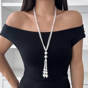 Bohemia Pearl Crystal Tassel Long Chain Y Necklace - ArtGalleryZen