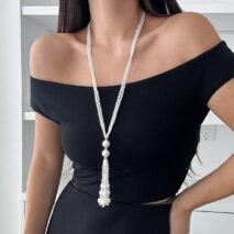 Bohemia Pearl Crystal Tassel Long Chain Y Necklace - ArtGalleryZen