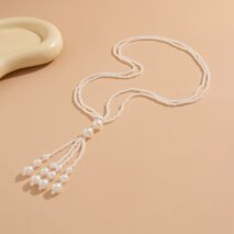Bohemia Pearl Crystal Tassel Long Chain Y Necklace - ArtGalleryZen