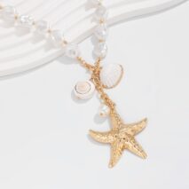 Bohemia Starfish Conch Pendant Pearl Chain Necklace - ArtGalleryZen
