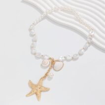 Bohemia Starfish Conch Pendant Pearl Chain Necklace - ArtGalleryZen