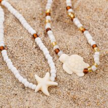 Bohemia Turtle Starfish Charm Seed Beaded Anklet Set - ArtGalleryZen