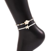 Bohemia Turtle Starfish Charm Seed Beaded Anklet Set - ArtGalleryZen