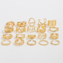 Boho 20pcs Glossy Hollow Heart Wide Ring Set - ArtGalleryZen
