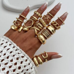 Boho 20pcs Glossy Hollow Heart Wide Ring Set - ArtGalleryZen