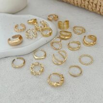 Boho 20pcs Glossy Hollow Heart Wide Ring Set - ArtGalleryZen