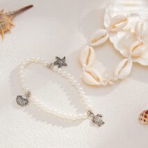 Boho 2pcs Conch Shell Starfish Charm Pearl Chain Anklet Set - ArtGalleryZen