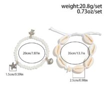 Boho 2pcs Conch Shell Starfish Charm Pearl Chain Anklet Set - ArtGalleryZen