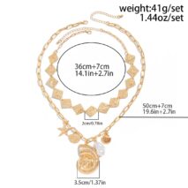 Boho 2pcs Conch Shell Starfish Pearl Charm Square Choker Necklace Set - ArtGalleryZen