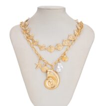 Boho 2pcs Conch Shell Starfish Pearl Charm Square Choker Necklace Set - ArtGalleryZen