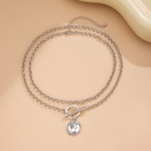 Boho 2pcs Pattern Round Disk Pendant Curb Chain Necklace Set - ArtGalleryZen