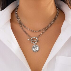 Boho 2pcs Pattern Round Disk Pendant Curb Chain Necklace Set - ArtGalleryZen