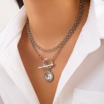 Boho 2pcs Pattern Round Disk Pendant Curb Chain Necklace Set - ArtGalleryZen