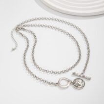 Boho 2pcs Pattern Round Disk Pendant Curb Chain Necklace Set - ArtGalleryZen