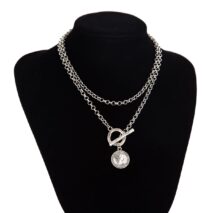 Boho 2pcs Pattern Round Disk Pendant Curb Chain Necklace Set - ArtGalleryZen