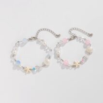 Boho 2pcs Pearl Shell Starfish Glass Beaded Bracelet Set - ArtGalleryZen