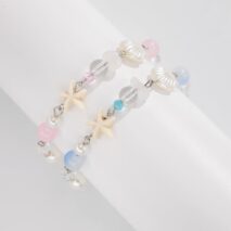 Boho 2pcs Pearl Shell Starfish Glass Beaded Bracelet Set - ArtGalleryZen