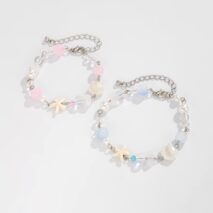 Boho 2pcs Pearl Shell Starfish Glass Beaded Bracelet Set - ArtGalleryZen