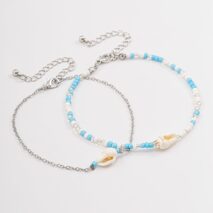 Boho 2Pcs Shell Charm Beaded Curb Chain Anklet Set - ArtGalleryZen