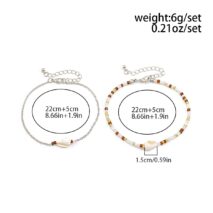Boho 2Pcs Shell Charm Beaded Curb Chain Anklet Set - ArtGalleryZen