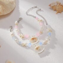 Boho 2pcs Shell Starfish Charm Pearl Glass Bead Bracelet Set - ArtGalleryZen
